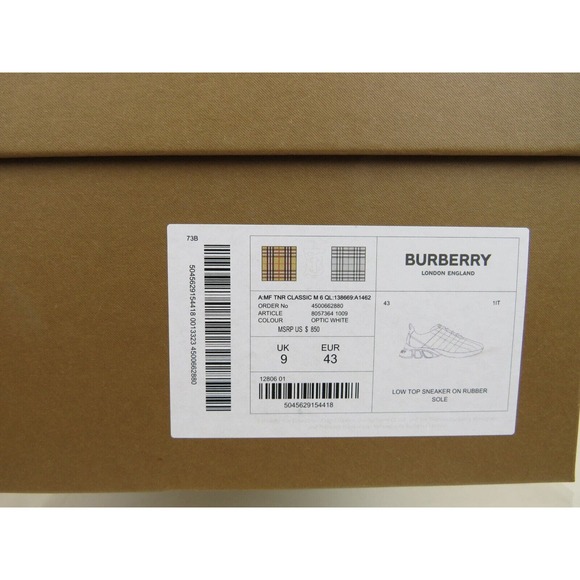 $850 BURBERRY AXBURTON WHITE CHECK QUILTED LEATHER LOGO SNEAKERS 10 US 43 ITALY - Picture 15 of 15